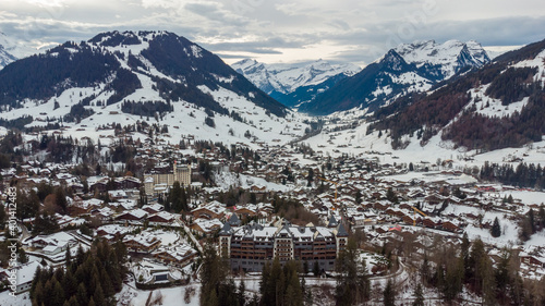 The famous snow-capped village of Gstaad, Switzerland. 