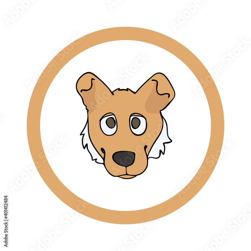 Cute cartoon Smooth Collie face in circle puppy vector clipart. Pedigree kennel doggie breed for kennel club. Purebred domestic dog training for pet parlor. Illustration mascot. Isolated canine. 