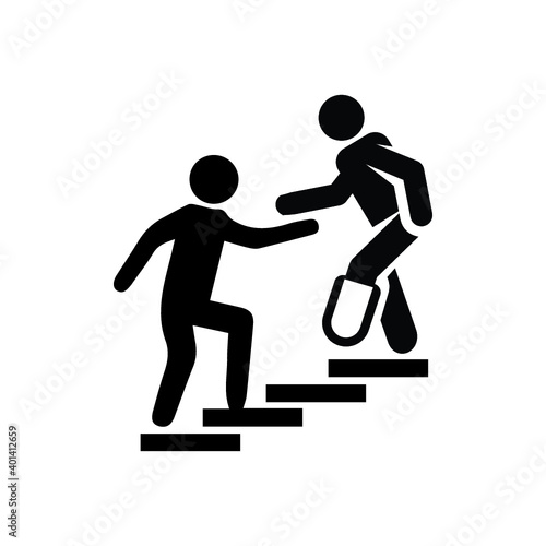 Disability man with helpmate pictogram flat icon isolated on white background