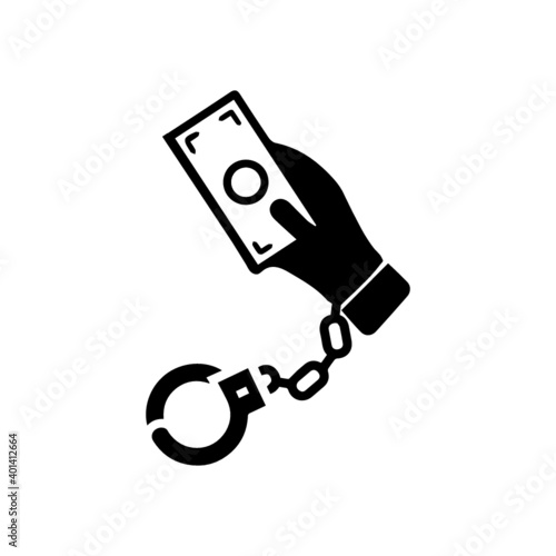 Icon bribery as the concept of the fight against corruption. Two hands bound by handcuffs bribe each other