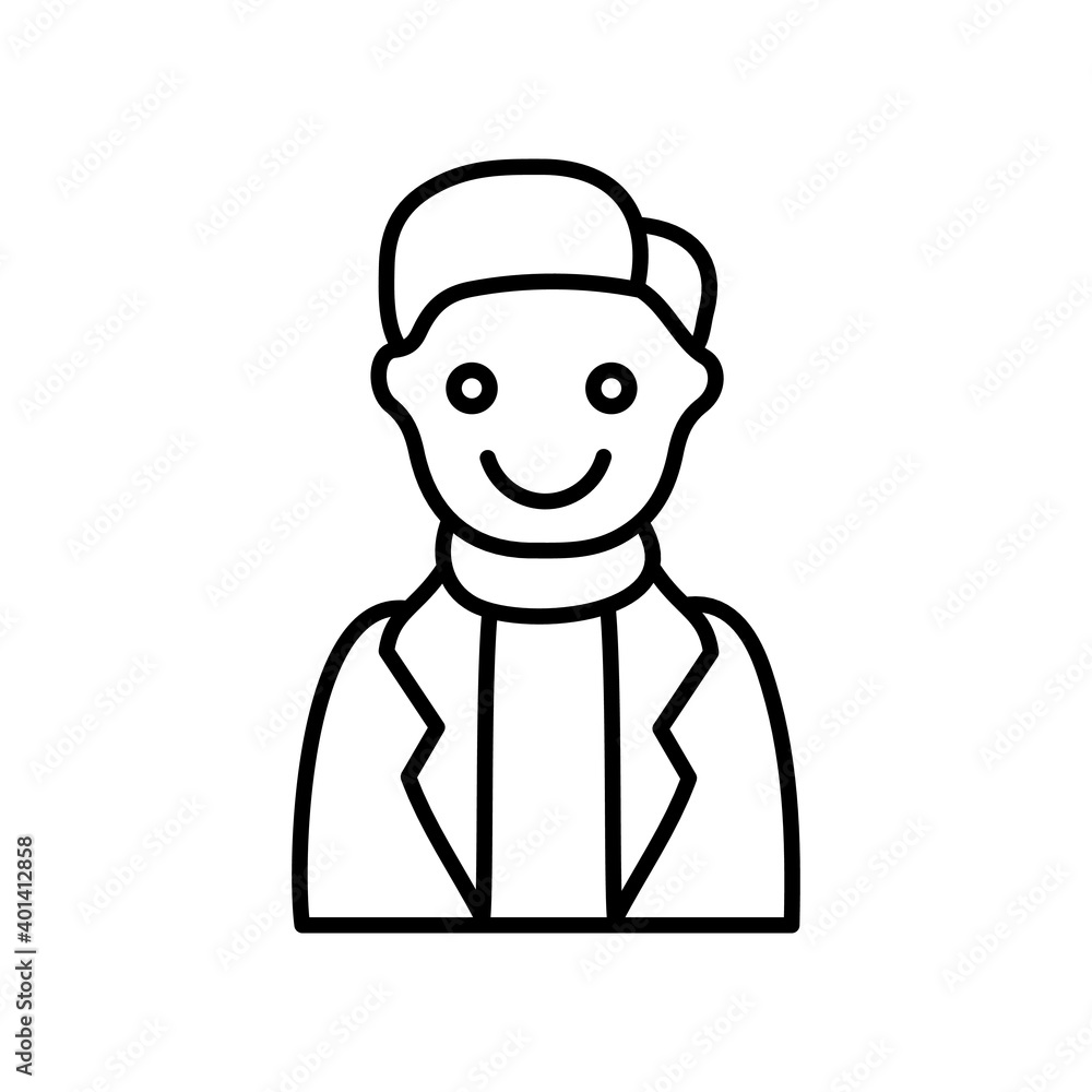 A young guy in winter clothes line icon