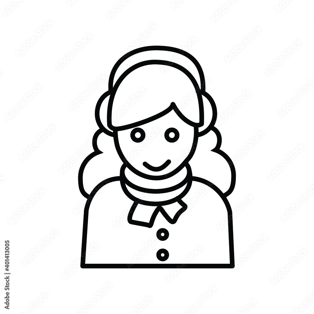 young girl in winter clothes line icon