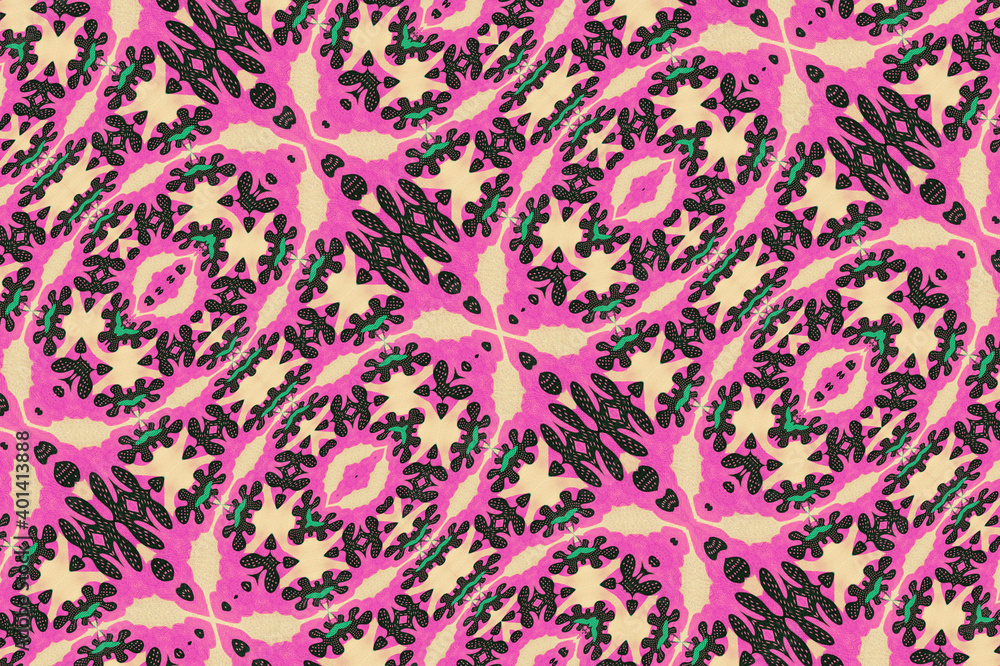 African fabric, cotton – Textured and seamless tribal pattern – Candy pink and water green colors African fabric, cotton – Textured and seamless tribal pattern – Candy pink and water green colors