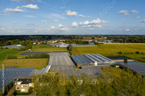 Greenhouses in Lochristi, Belgium; aerial view
