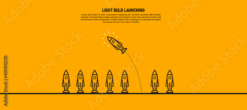 Eight rockets, one of them veered from the other. It's a new idea Different business ideas Ideas are ready to take risks Leadership. Vector illustration