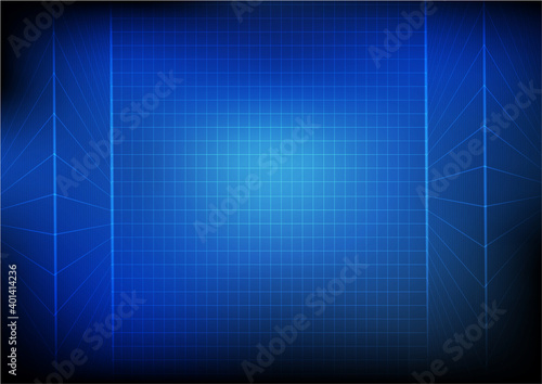 Vector : Perspective grid network on blue background