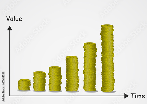 Vector : Increase piles of coins on white background