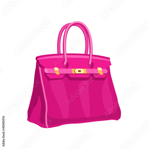 Pink womens handbag on a white background. Fashion illustration. Isolated vector illustration.