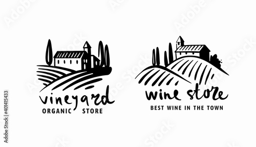 vineyards with house emblem for liquor store