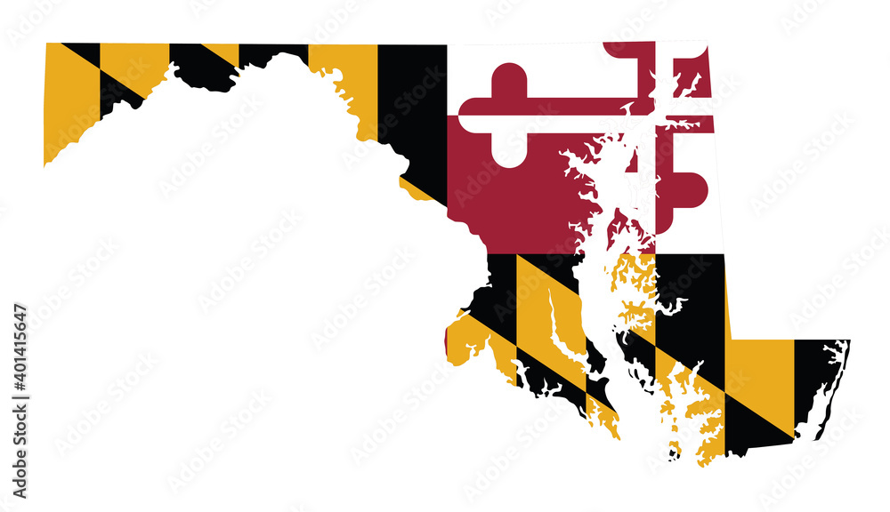 flag and silhouette of the state of Maryland - obrazy, fototapety, plakaty 