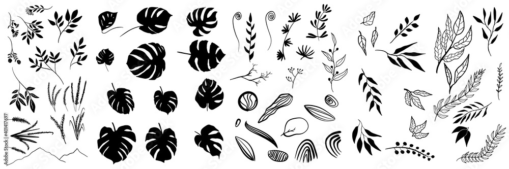 © SyahCreation - Big set with floral, monstera, wreath, design elements, frames, mountain, calligraphic. Vector floral illustration with branches, berries, feathers and leaves. Nature frame on white background. © SyahCreation - Big set with floral, monstera, wreath, design elements, frames, mountain, calligraphic. Vector floral illustration with branches, berries, feathers and leaves. Nature frame on white background.