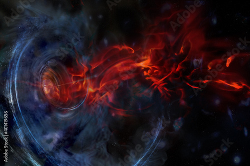 Abstract space wallpaper. Black hole with flare in outer space. Elements of this image furnished by NASA.