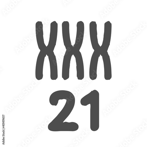 Awareness down syndrome month poster. Vector illustration. World down syndrome day solidarity concept. 21st of march. Three pairs of chromosomes. Number 21. EPS10.