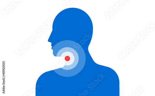 Throat pain and angina concept illustration. Human head outline.  Concept for medicine packages and banners.
