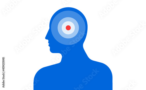 Migraine and head pain illustration. Human head outline.  Concept for medicine packages and banners. Vector.