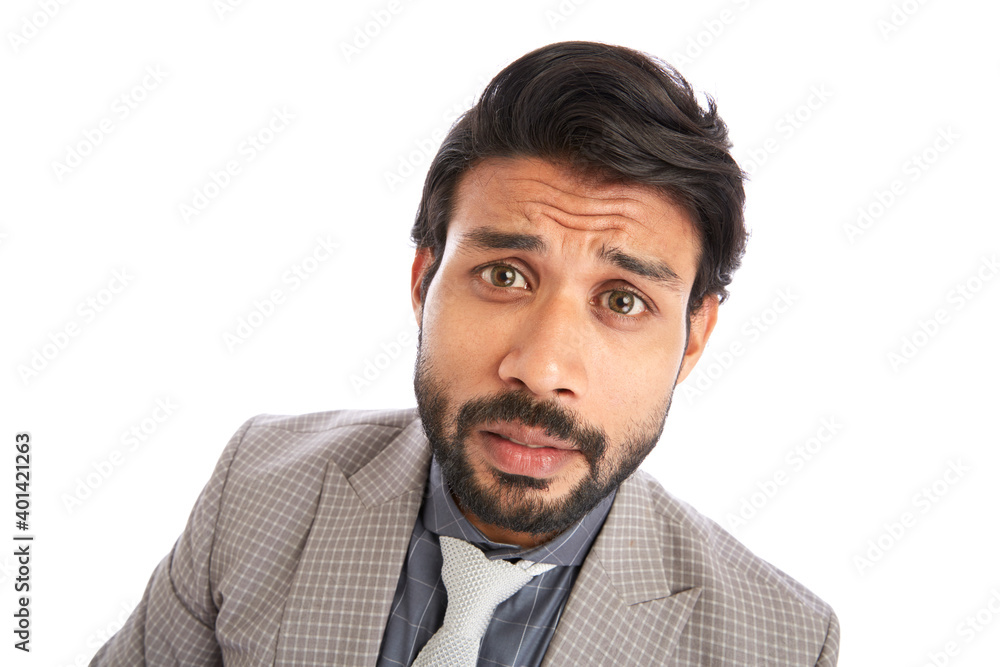 wide angle shot of expressive young businessman on white background. wide angle shot of expressive young businessman on white background.
