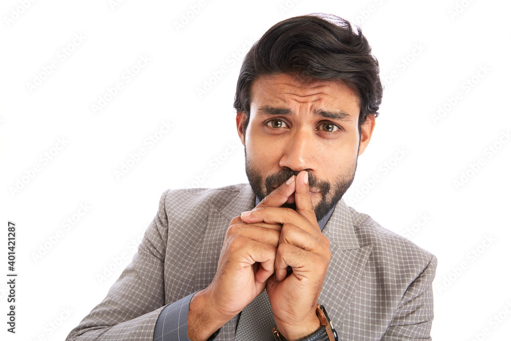 wide angle shot of expressive young businessman on white background. wide angle shot of expressive young businessman on white background.