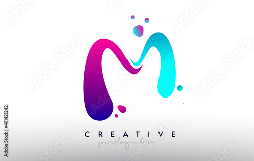 M Letter Design Logo. Rainbow Bubble Gum Letter Colors with Dots and Fluid Colorful Creative Shapes