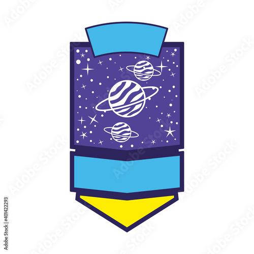 badge with saturn in it