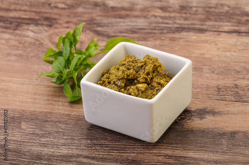 Green sauce pesto with basil