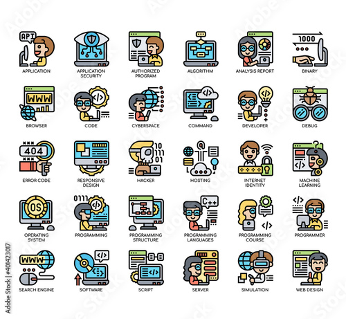 Set of Programming thin line and pixel perfect icons for any web and app project. photo