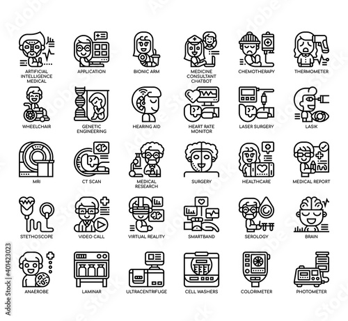 Set of Medical Technology thin line and pixel perfect icons for any web and app project.