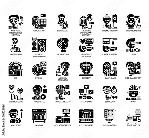 Set of Medical Technology thin line and pixel perfect icons for any web and app project.