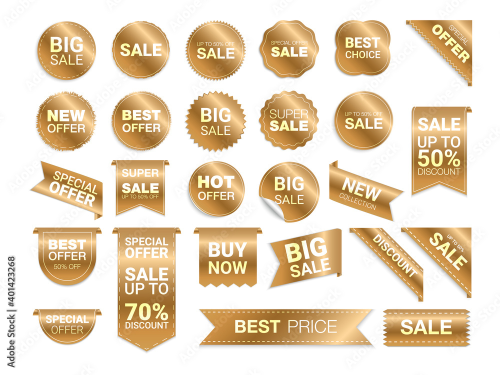 Golden sale badges sticker vector free download