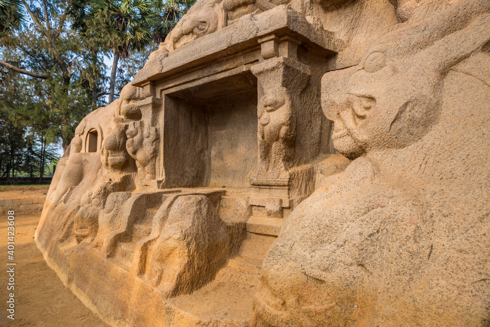 The Tiger Cave rock-cut Hindu temple near Mahabalipuram