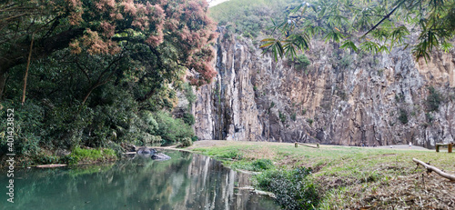 Fotografie Niagara fall with colorful trees in Réunion island, Sainte Suzanne