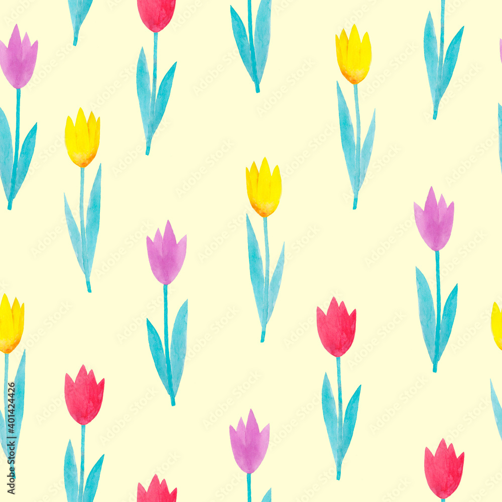 Seamless pattern with tulips on yellow background Seamless pattern with tulips on yellow background