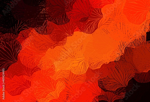 Dark Red vector doodle background with leaves.