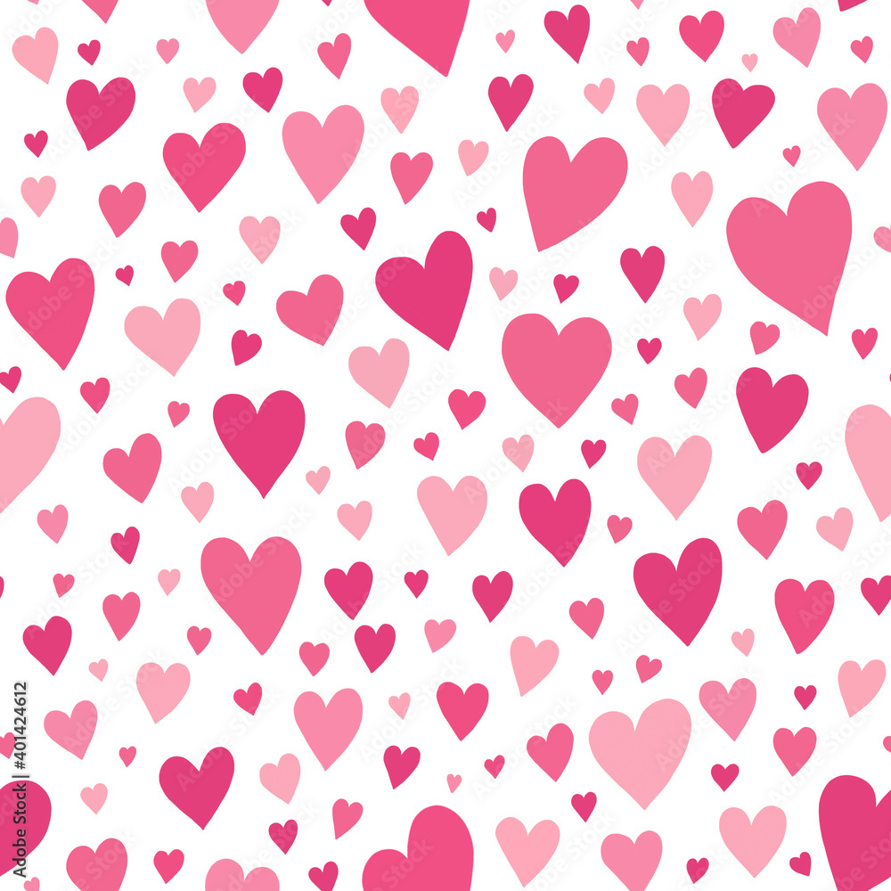 Seamless pattern with pink hearts. Illustration for wallpaper, pattern fills, fabric textile, wrapping paper, surface, textures, invitation cards, valentine's day. Pattern on white background. Seamless pattern with pink hearts. Illustration for wallpaper, pattern fills, fabric textile, wrapping paper, surface, textures, invitation cards, valentine's day. Pattern on white background.