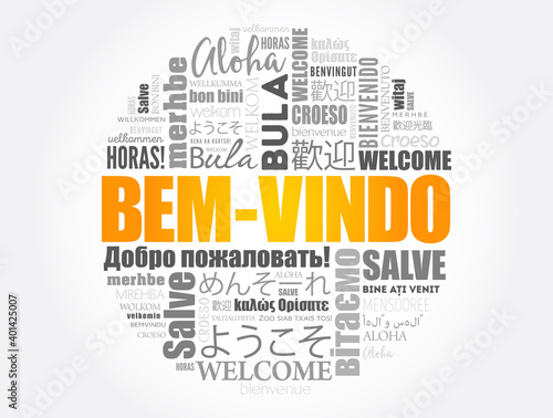 Bem-Vindo (Welcome in Portuguese) word cloud in different languages photo