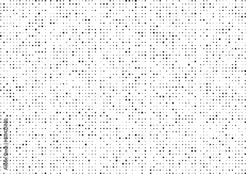 Abstract black dots square shaped and different sized on a white background