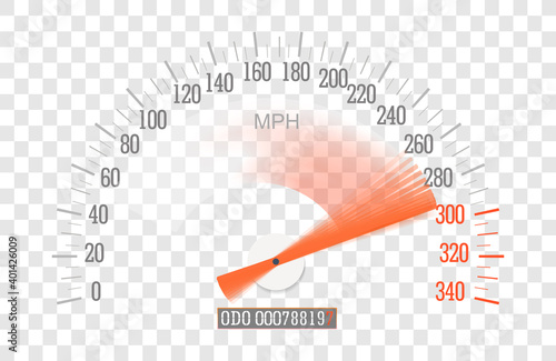 Speedometer with a fast moving arrow on a transparent background for the convenience of the designer, vector