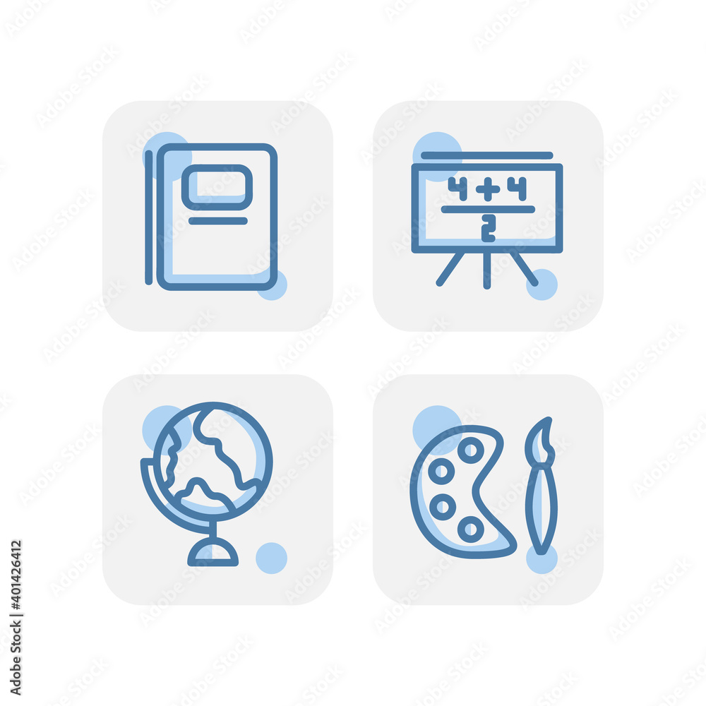 Creative blue school icons design isolated on white background Creative blue school icons design isolated on white background