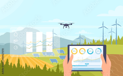 Smart agriculture innovation technology to control drone and solar power panel