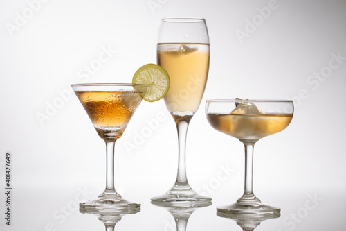alcohol glass with ice isolate on white background.