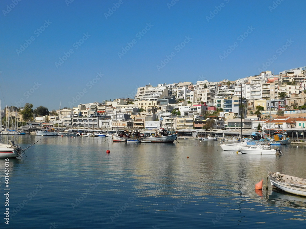 April 2018, Piraeus, Greece. View of the Mikrolimano or small port