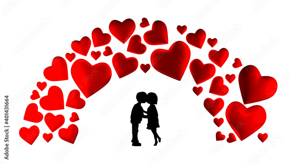 Corazones rojos y brillantes. Silueta de pareja besándose. Ilustración para Día de los Enamorados. Pareja. Amor ilustración de Stock | Adobe Stock Corazones rojos y brillantes. Silueta de pareja besándose. Ilustración para Día de los Enamorados. Pareja. Amor ilustración de Stock | Adobe Stock