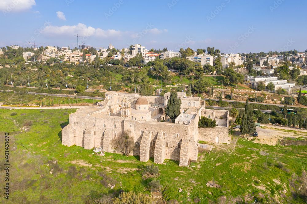 Monastery of the Cross in Jerusalem, It is believed that the tree that gave its wood to the Cross on which Christ was crucified grew in the surrounding valley, Aerial view.