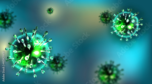 Background with realistic 3d viruses cells. Medical concept. Coronavirus 2019-nCoV  background.