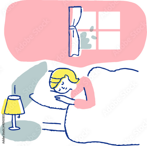 ベッドで寝ている若い女性