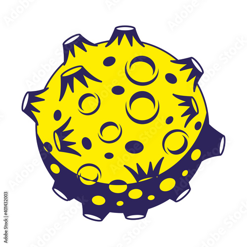 yellow asteroid with many craters on withe background
