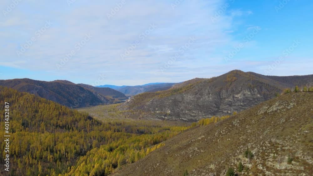 panoramic view of the beautiful mountains and the Yenisei river in the autumn of Tuva. Russia. blue clear sky sunny day. panoramic view of the beautiful mountains and the Yenisei river in the autumn of Tuva. Russia. blue clear sky sunny day.