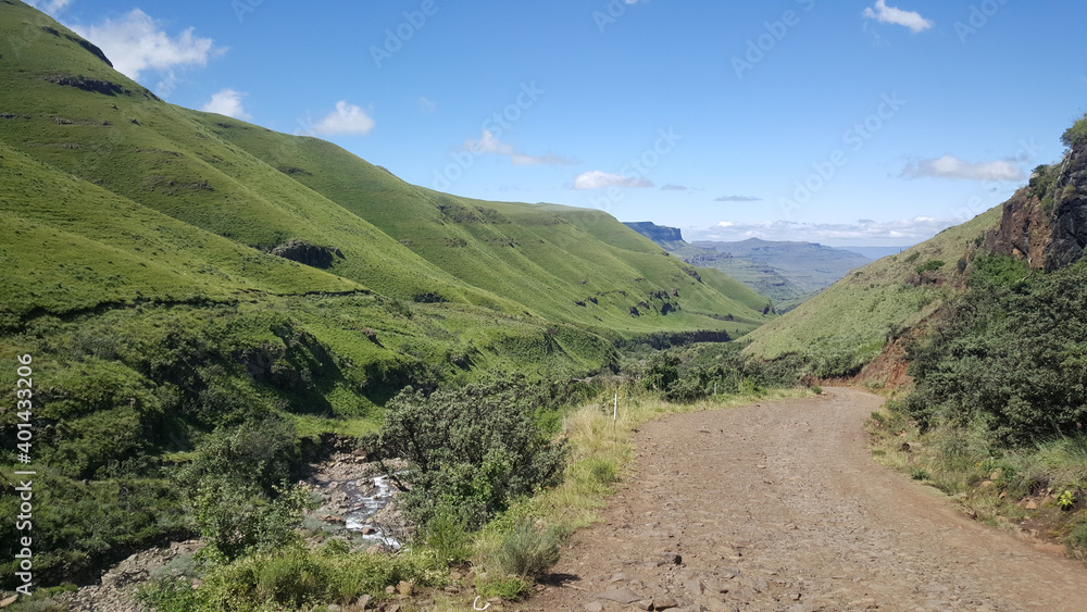 Road through the Drakensberg Mountain Range