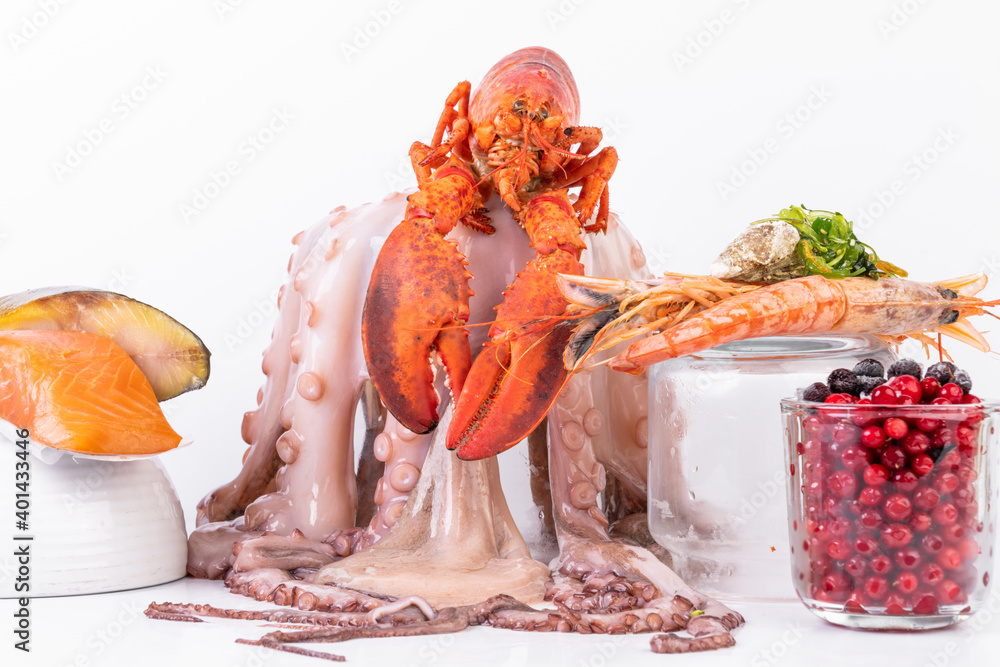 Astaxanthin Healthy Nutrition food, rich in iodine, omega3, antioxidants