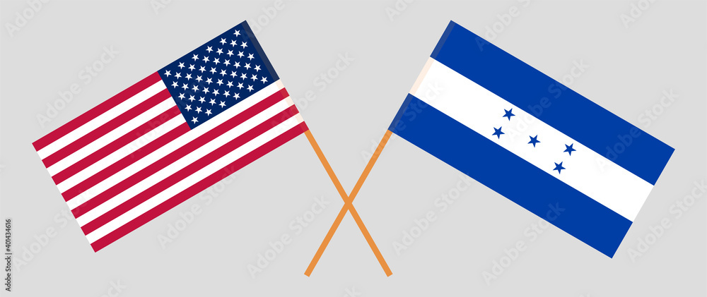 Crossed flags of the USA and Honduras Crossed flags of the USA and Honduras