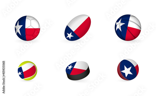 Sports equipment with flag of Texas. Sports icon set. © boldg